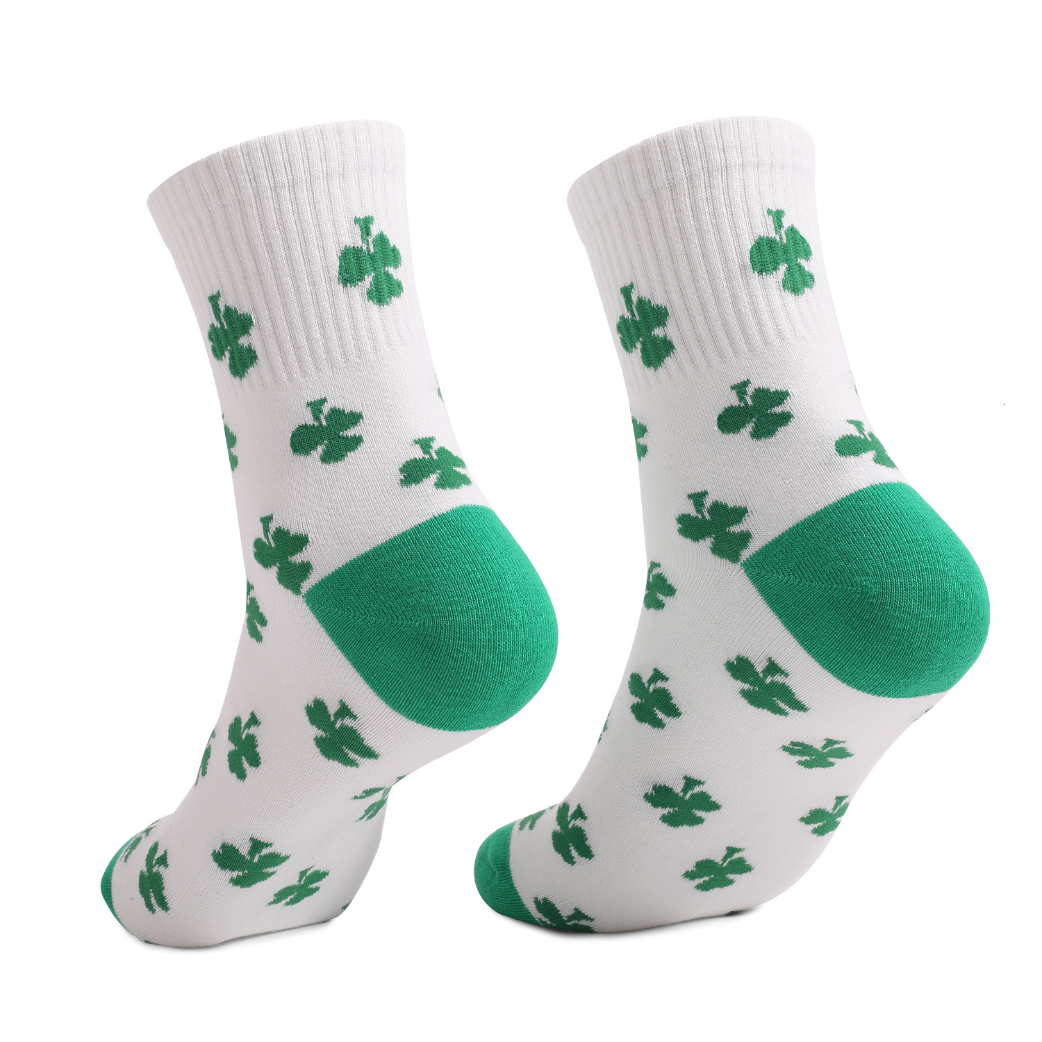 Green casual clover striped jacquard Saint Patrick thick mid length cotton socks dongdumaoyi