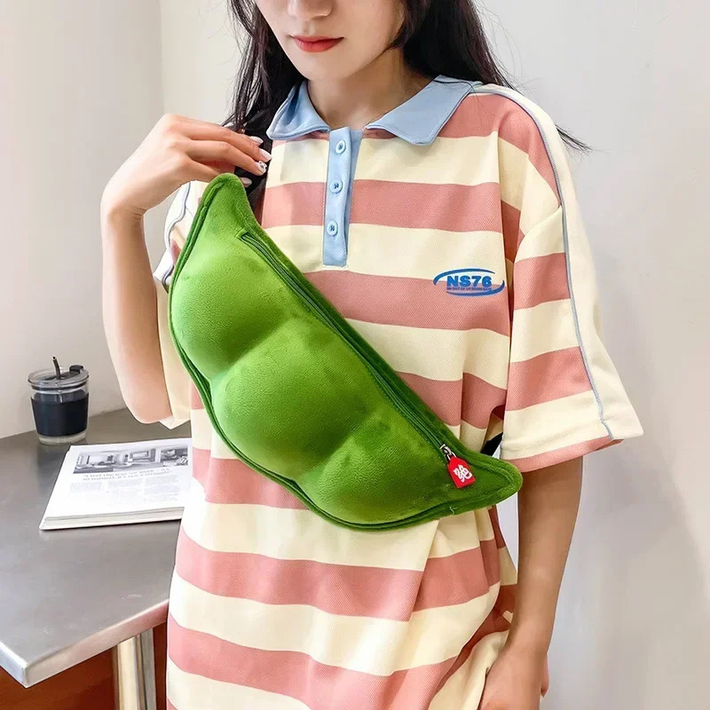 Personalized Creative Bean Shaped Womens Messenger Bag Plush Pea Shoulder Fun and Interesting Chest Bolsa De Mensajero 240808
