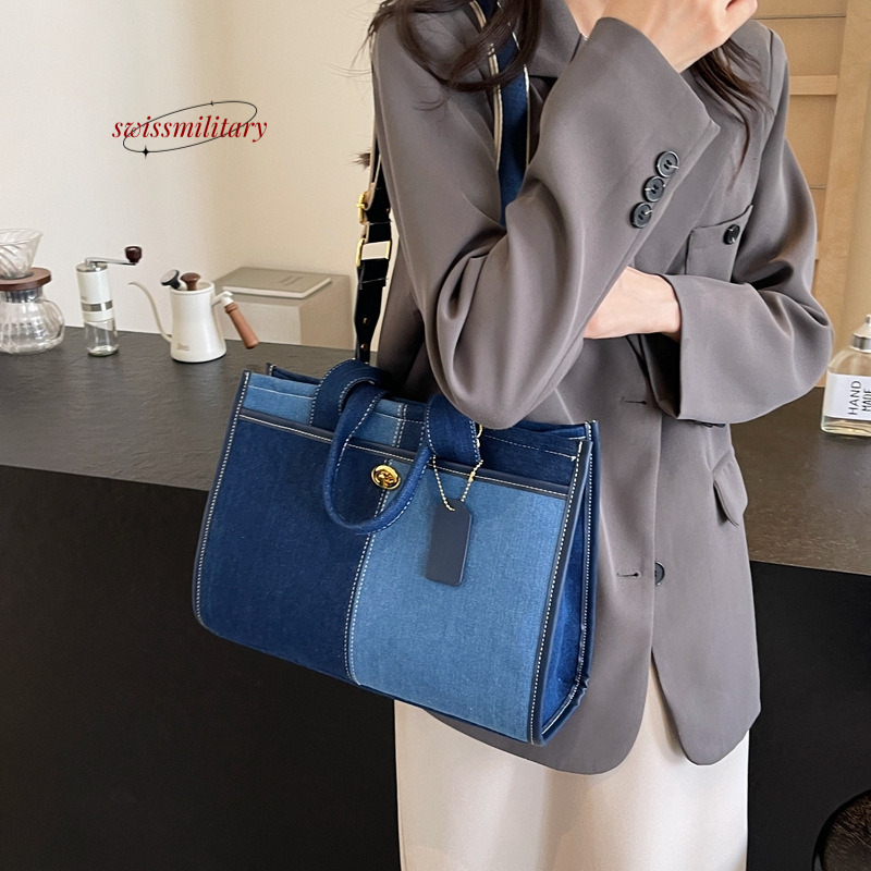 2024 New Fashionable Contrast Color Spliced Denim Handheld for Women's One Shoulder Crossbody Commuter Leisure Tote Bag H88#41 ddmy 62f5