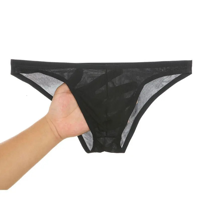 Ice silk seamless ultrathin transparent sexy dress for men breathable underwear pockets bikini sneakers 240807