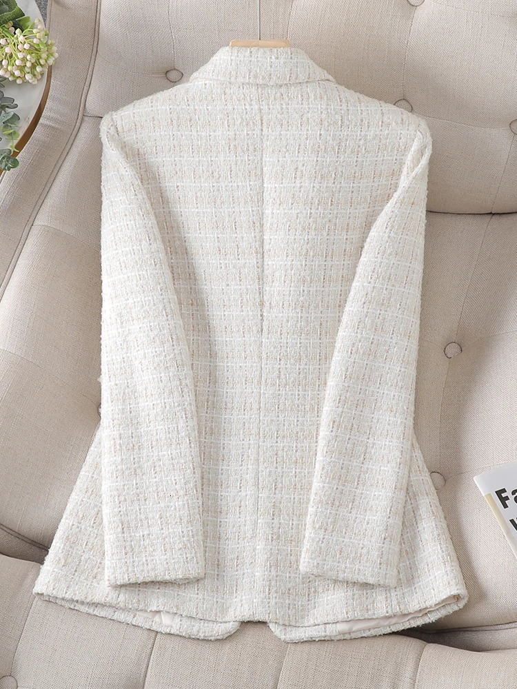 Long Sleeve Autumn Winter Women Blazer Ladies Pink Beige Plaid Female Casual Jacket Coat 240808