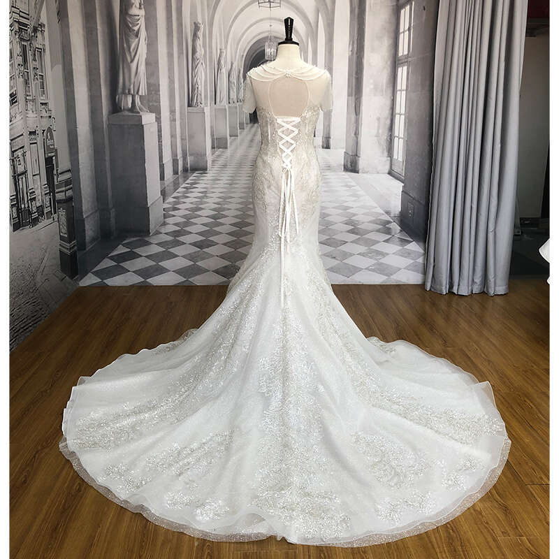 Crystal Sl-9051 Sexy Mermaid Dress Beads Lace Bridal Wedding Gowns Bride Dresses With Short Sleeve es