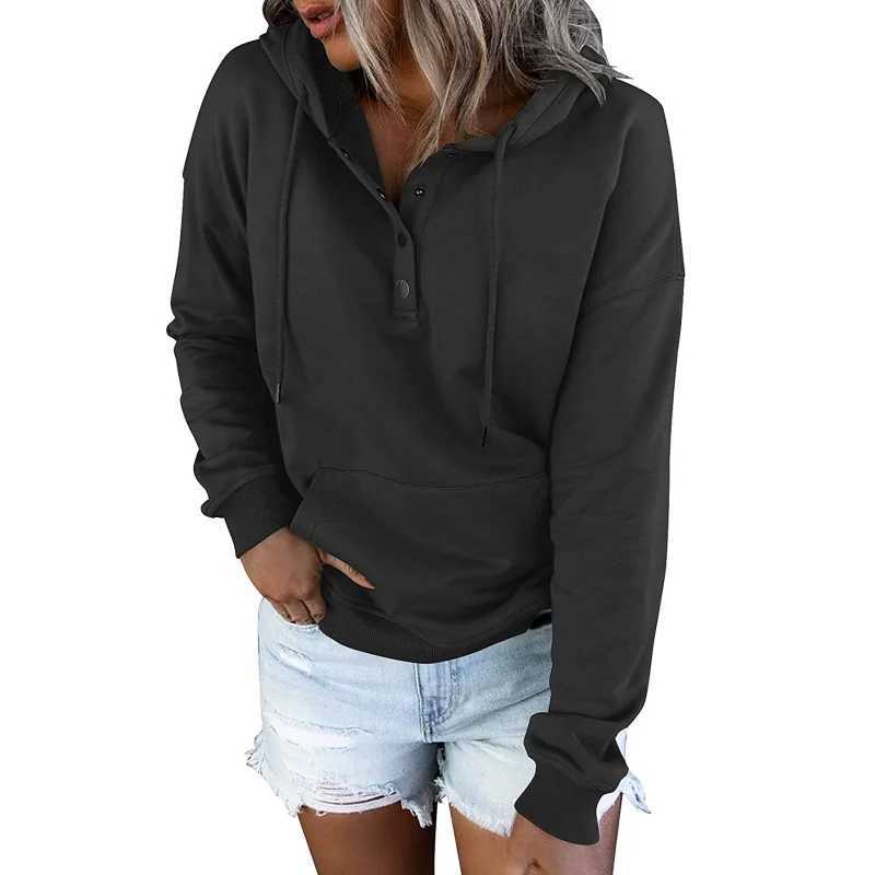European and N Womens Long-slved Loose Casual Hooded Drawstring Pocket HoodieLX241104