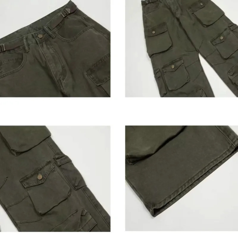Spring Cargo pants Rice White Multi-pockets Overalls Harajuku stays Men Loose Casual Trousers Straight Mopping Pants 240814