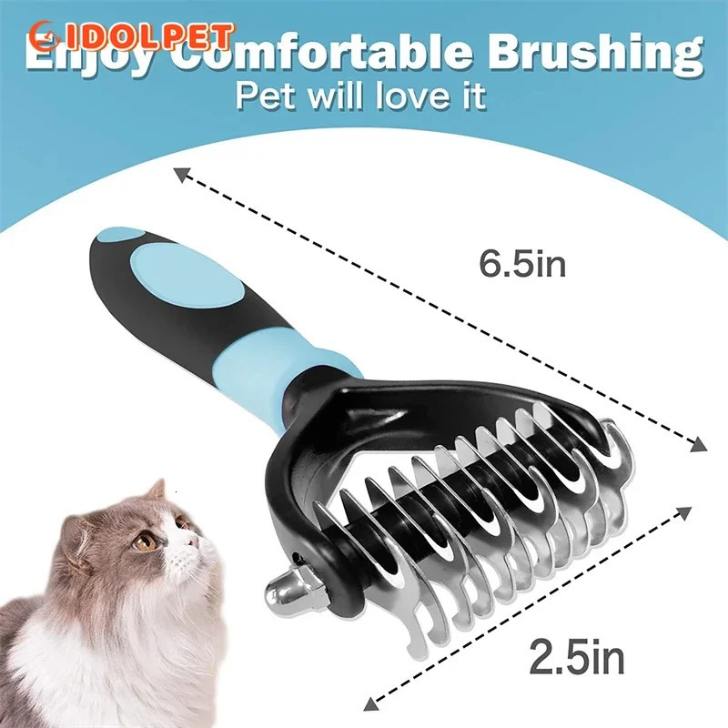 Professional Pet Deshedding Brush 2 Sided Dematting Dog Comb Cat Brush Rake Puppy Grooming Tools Undercoat Shedding Flying Hair 240807
