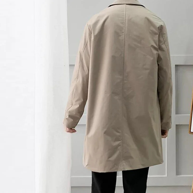 Mens Thin Windproof Trench Coat Fashion Korean Casual Laple Long Overcoat Male Outdoor Loose Solid Color Button Jackets Spring 240807