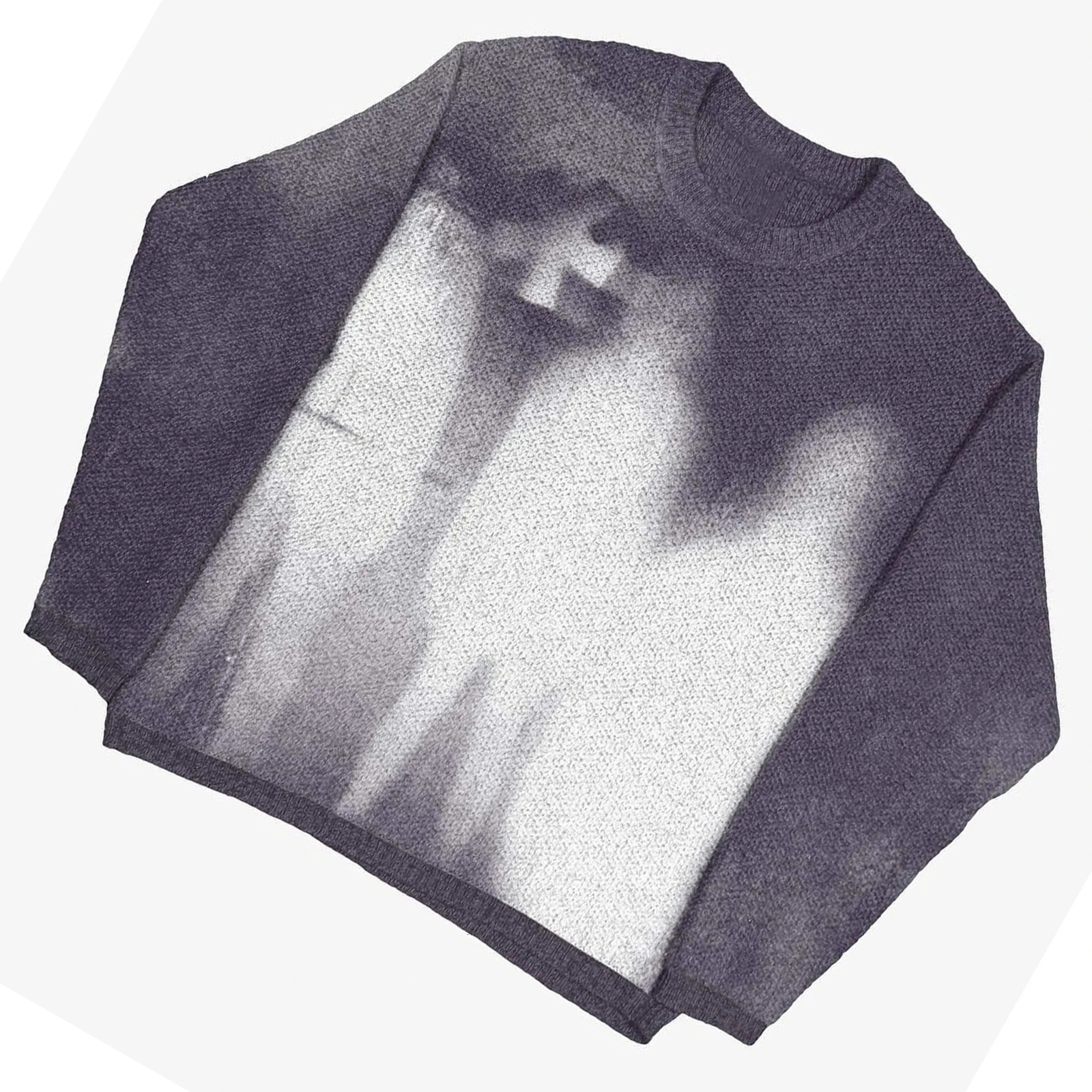 Traf Europe and America men and women autumn and winter stiitch stitch Y2K people fuzzy pattern printed sweater round neck leisu 240808