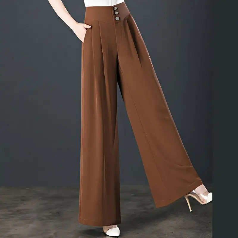 Office Lady Spring Summer Thin Loose Wide Leg Pants Korean Streetwear Fashion Women Elastic High Waist Oversized Casual Trousers Z260314
