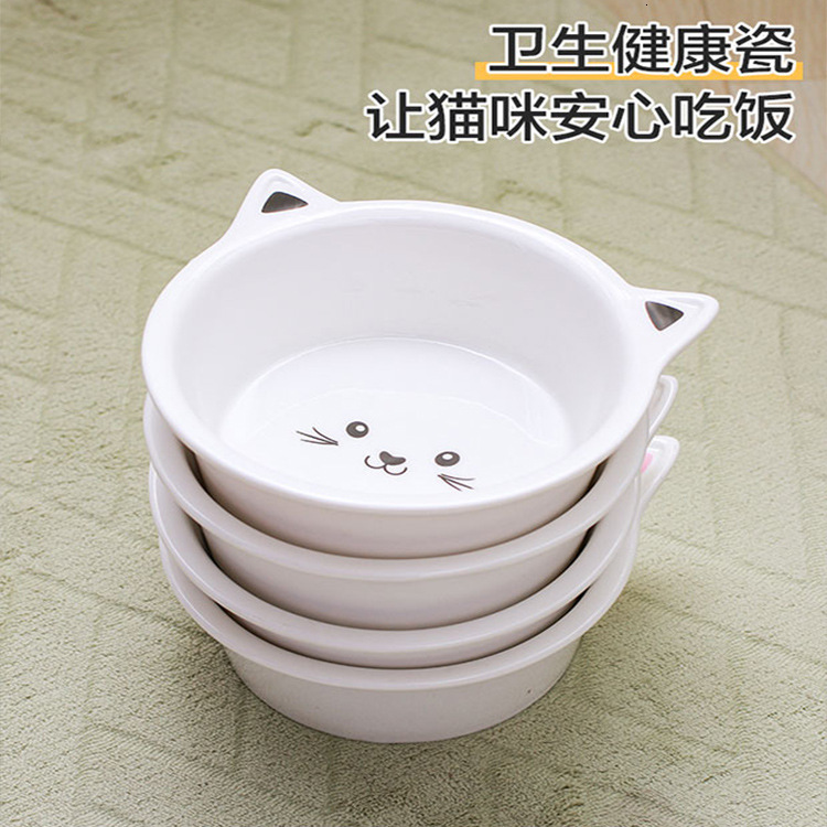Cartoon ceramic Iron Stand Double Dog Dual Purpose Food Bowl Cervical Protection Pet water Heightening Cat bowl Household