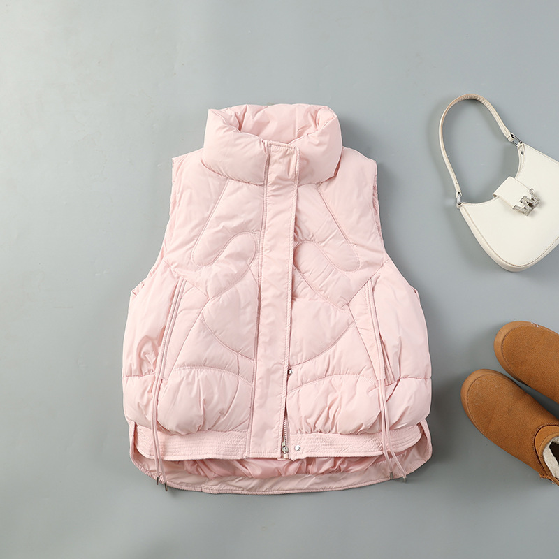 Down cotton vest womens autumn and winter new style chest badge short Korean version loose vest jacket with vest shoulder and Hooded collar
