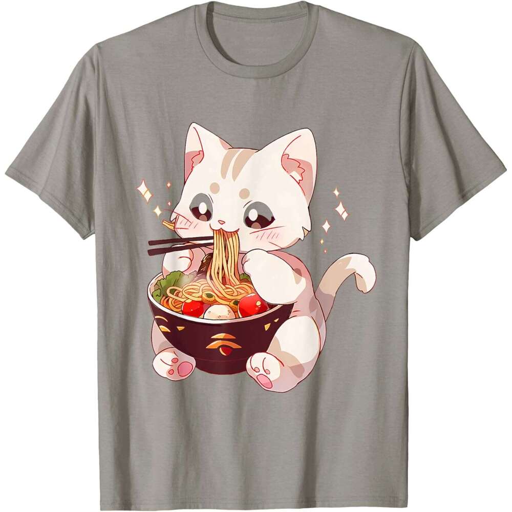 T shirt for Mens Cute Cat Ramen Noodles Kawaii Anime Girls Teen Japanese Food T-Shirt Shirts Tshirt Graphic Tee Casual Tops Clothes Short sleeve