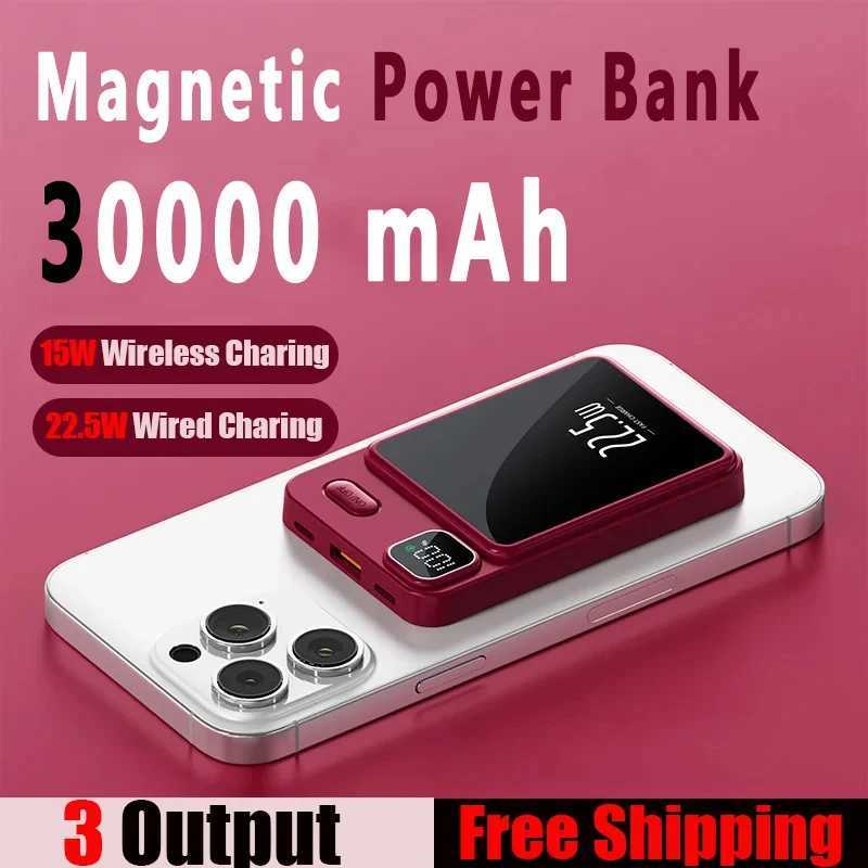 30000mAh Power Bank Magnetic 22.5W Fast Charging PD20W Wireless External Battery Magsafe Powerbank For iPhone 14 Samsung HuaweCL240808