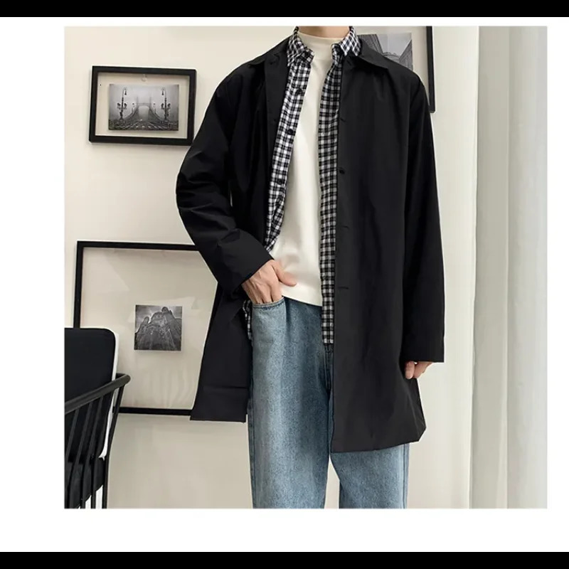 Mens Thin Windproof Trench Coat Fashion Korean Casual Laple Long Overcoat Male Outdoor Loose Solid Color Button Jackets Spring 240807