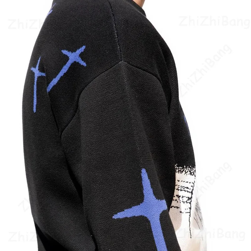 Mens Womens Y2K Knitted Sweater Harajuku Anime Pattern Retro Knitted Sweater Unisex Cotton Pullover Autumn Winter Sweater EMO 240808