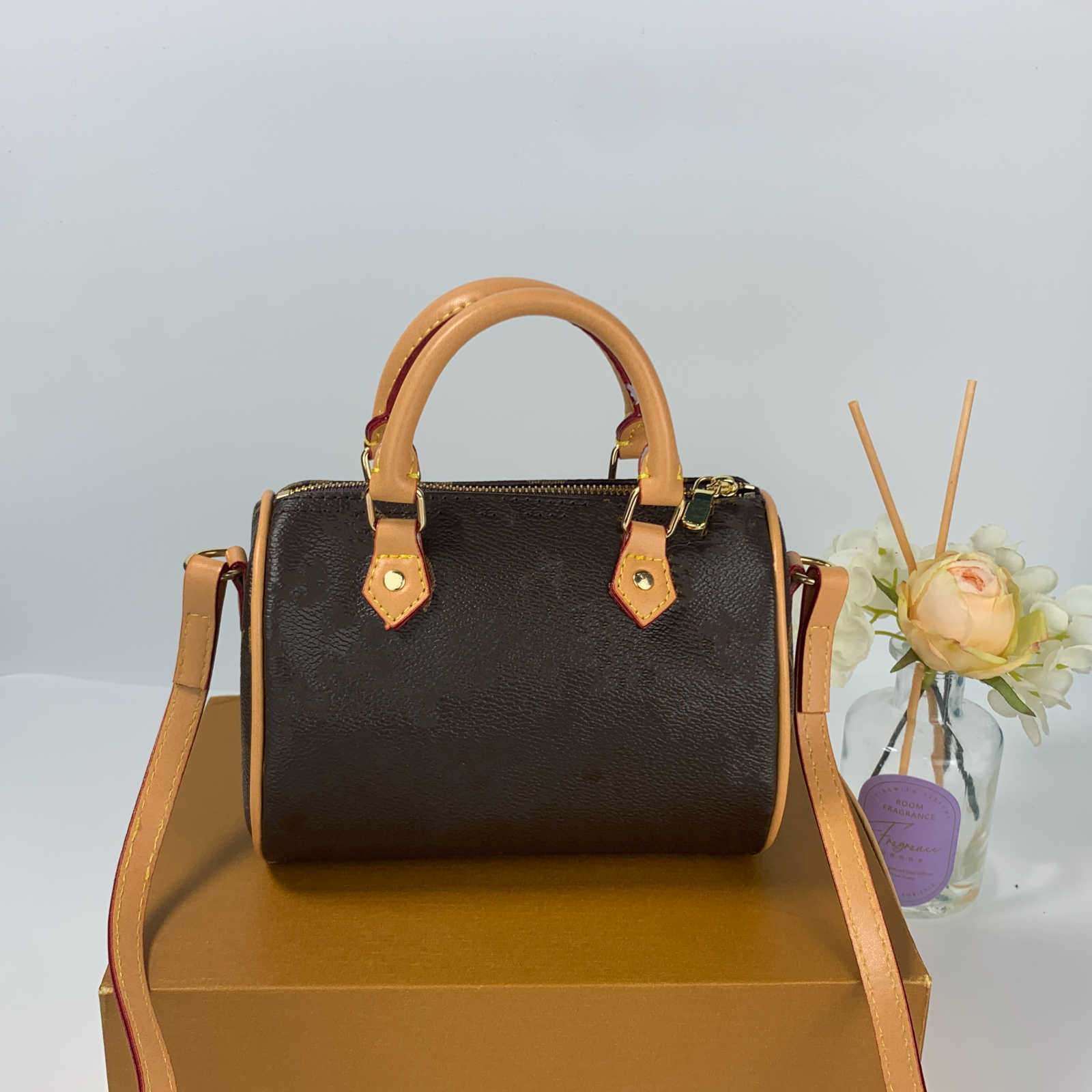 Evening Bags Top Designer Mini Nano 16cm Shoulder Bag Women Leather Denim Crossbody Luxury Brand Embossed Tote Purse Brown Flower Handbag 2024
