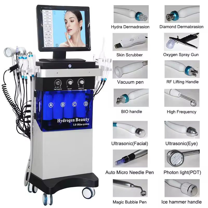 14 in 1 Micodermabrasion Skincare Beauty Equipment Bubble Oxygenation Ultrasonic Scrubber Hydrodermabrasion Hydro Microdermabrasion Facial Machine