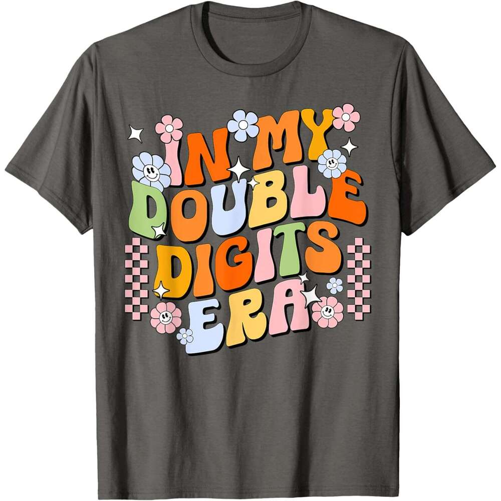 T shirt for Mens Womens In My Double Digits Era Retro 10 Year Old 10th Birthday Girl T-Shirt Shirts Tshirt Graphic Tee Casual Tops Clothes Short sleev