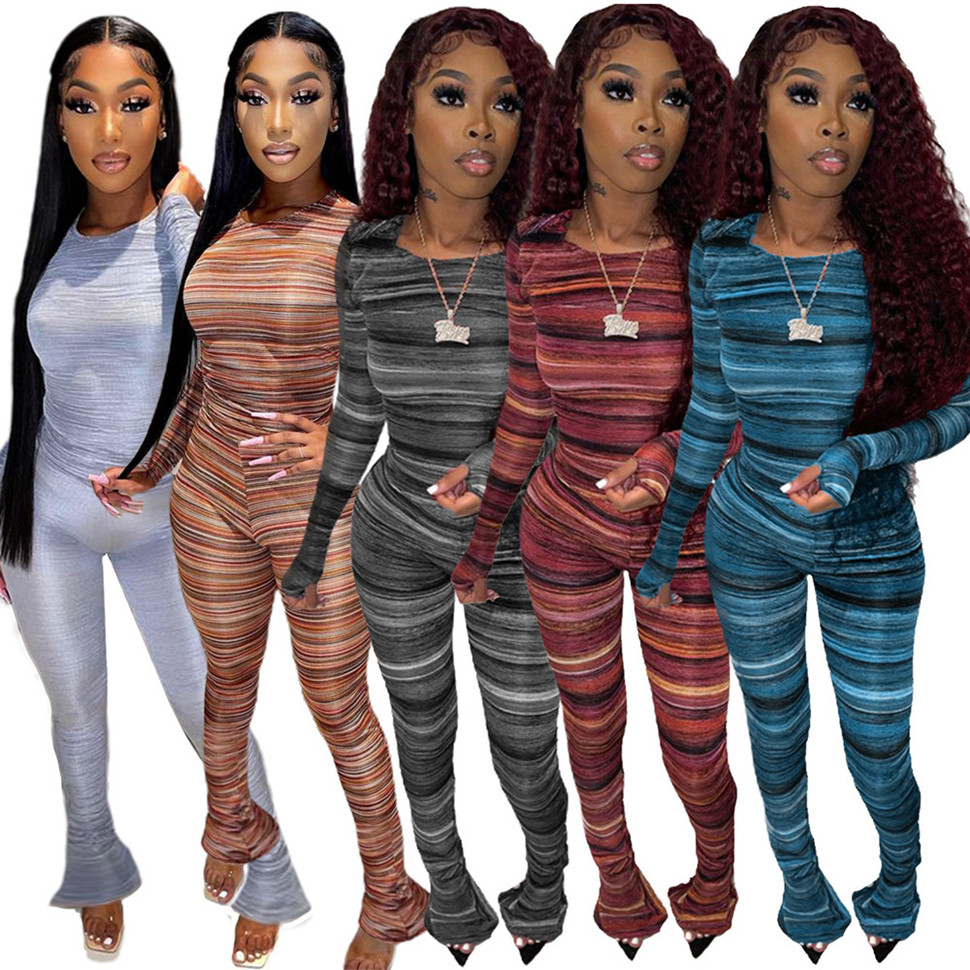 NEW Designer Tracksuits Women Outfits Two Piece Sets Fall Winter Long Sleeve Pullover Sweatshirt and Stacked Pants Sweatsuits Bulk Wholesale Clothing 