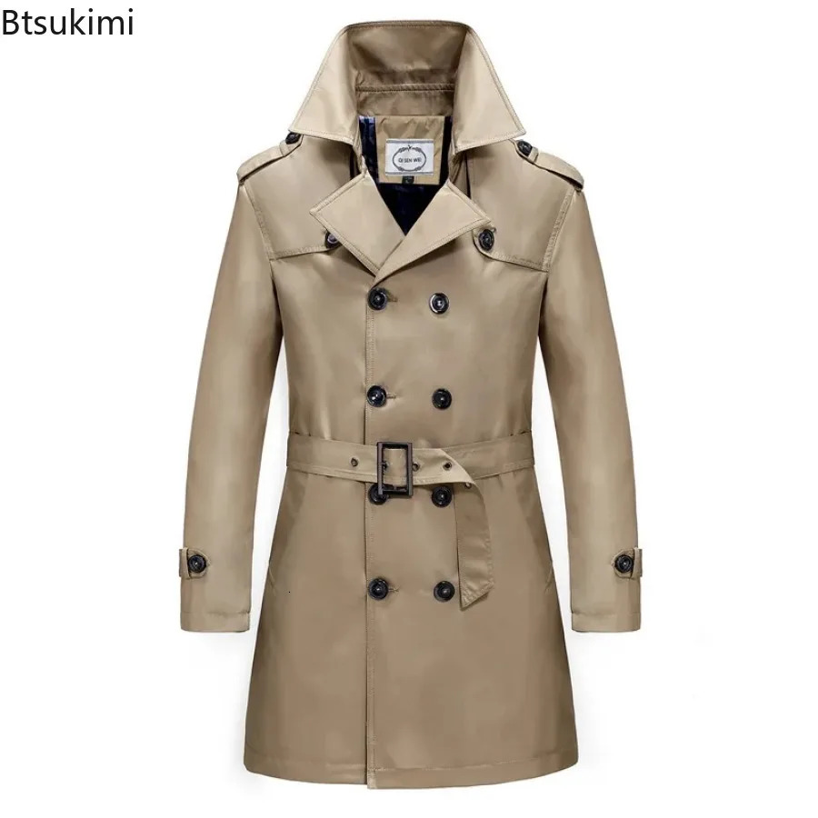 British style mens business office trench coat with stylish ultrathin windproof jacket double chest 240812