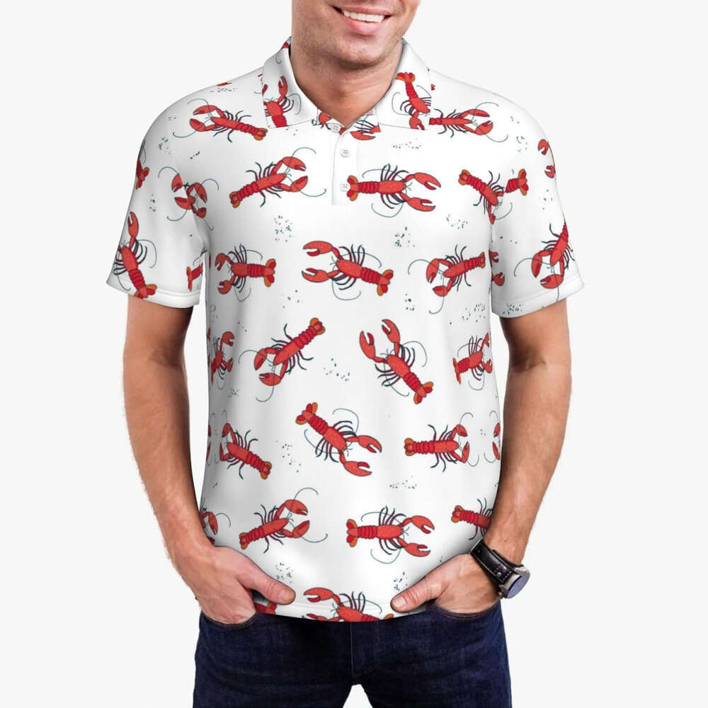 Fashion Mens Polo shirt Lobster Shrimp Cool Print Men-Funny Golf for Mens Polo T Shirts Short Sleeve Polos Polos shirts tshirt Casual tops summer clot