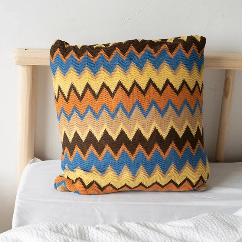 Knitted Cushion Cover Soft Boho Orange Green Flocking Pillow Case 45cm*45cm for Home Decoration Living Room Bed Room 240807