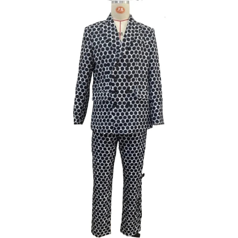 Mens jacket set 2 piecesset Polka dot printed double chest and pants pieces Business occasion Daily wear 240807