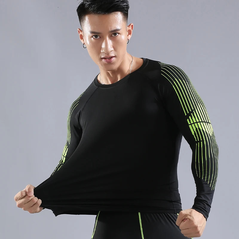Gym fitness Tshirt mens long sleeved summer jersey legged Rashguard compression tight fast drying 731 240827