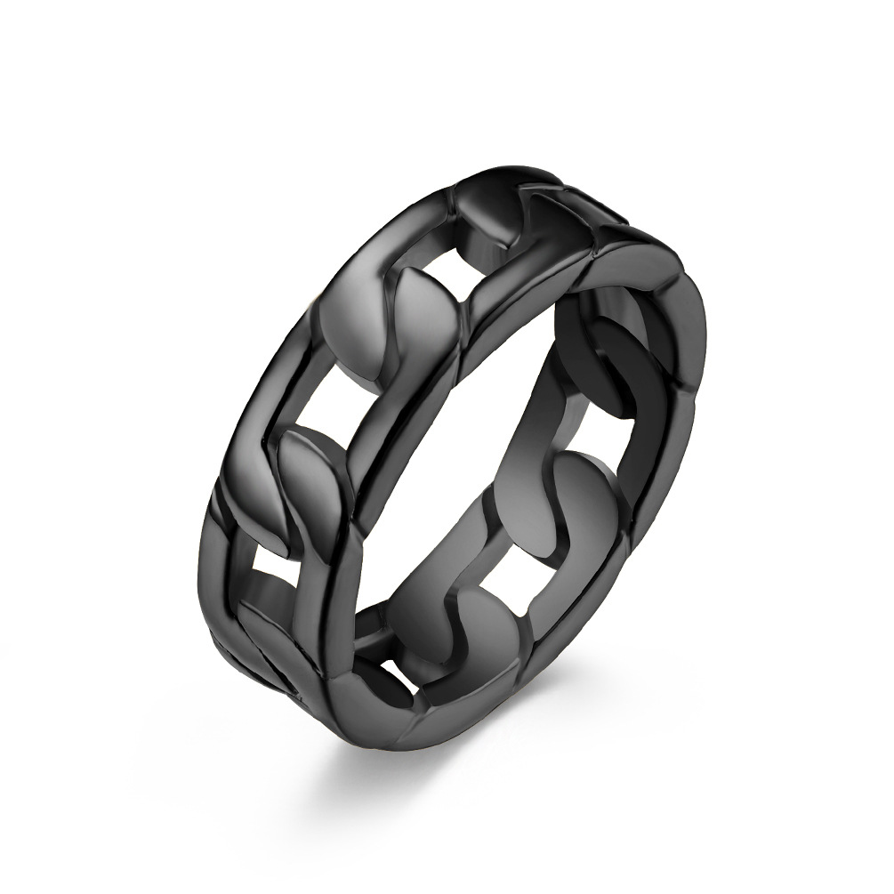 Titanium Steel Solid Cuban Chain Ring for Men Gold Silver Black Stainless Steel Cool Link Chain Eternity Band Rings Jewelry Gift