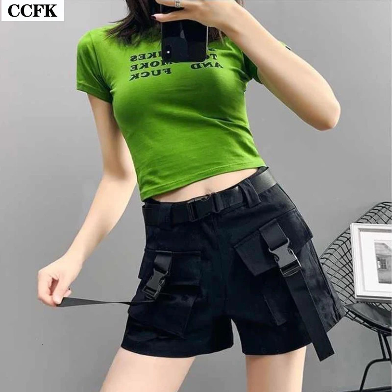Joggers Techwear Shorts Women High Waist Alt Casual Short Cargo Pants Send Belt Harajuku Summer Emo Egirl Clothes Beach Y2K Punk 240808