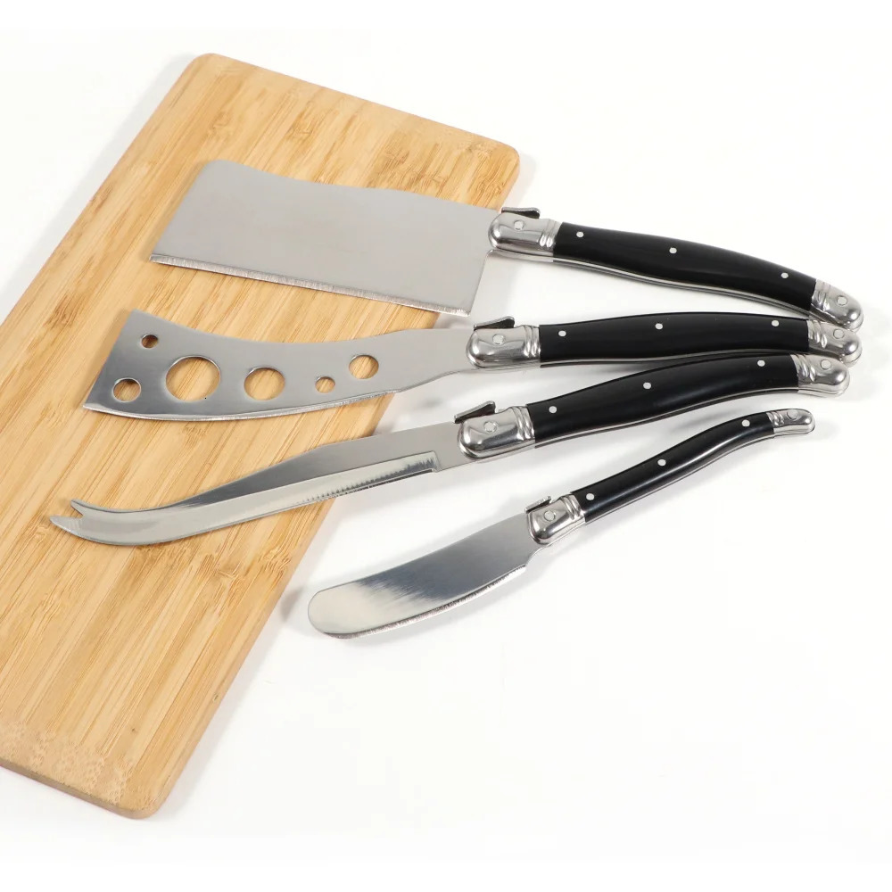 Jaswehome Laguiole Cheese Knife Set Butter Spreader Black ABS 2CR14SS Cutting Spear Pizza Fork Smart Tool 240807