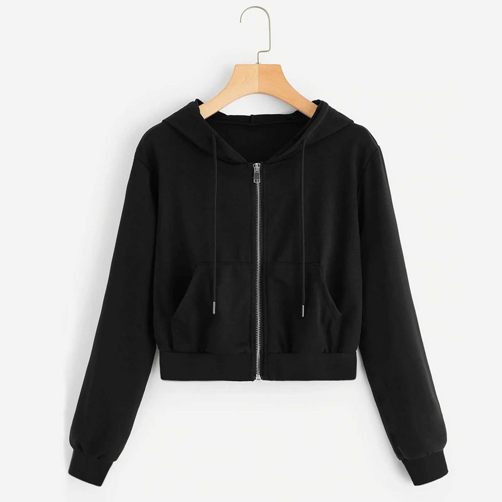 Zip Up Hoodie Women Solid Color Crop Top Y2k Aesthetic Hooded Tops Loose Leisure Academy Cardigan Tracksuits Autumn SweatshirtsLX241104