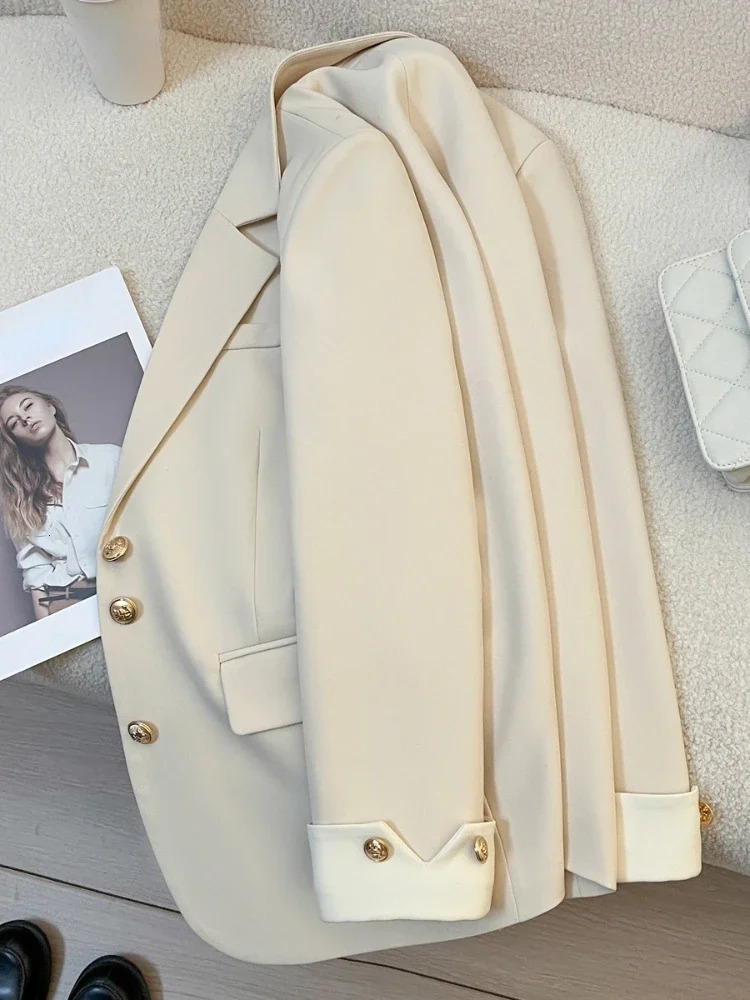 Fashion Women Sense Niche Loose Milk White Blazer Jacket Spring Female Korean Commuting Splicing Suit Tops Coat 240808