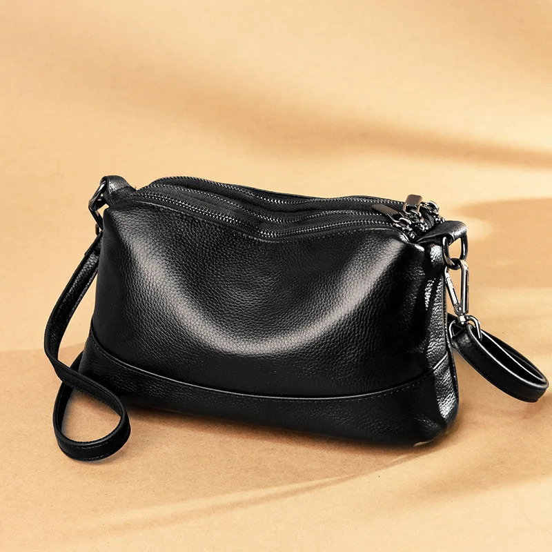 Genuine Leather Womens Bag Fashion Versatile Multi Layer Multi Zipper Single Shoulder Bag Top Layer Cowhide Crossbody Bag 240808