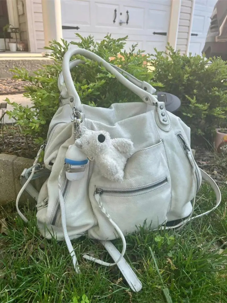 JIAERDI Girls White Tote Bag Women Vintage Leather Soft Large Capacity Handbag Messenger Bag Female Y2k Grunge Shoulder Bags 240808