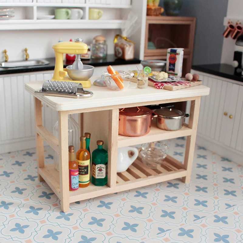 1/12 Doll House Furniture Miniature Wooden Console Table Cabinet Kitchen Room Sideboard Bathroom Living Room Shelf For Dollhouse Y240807