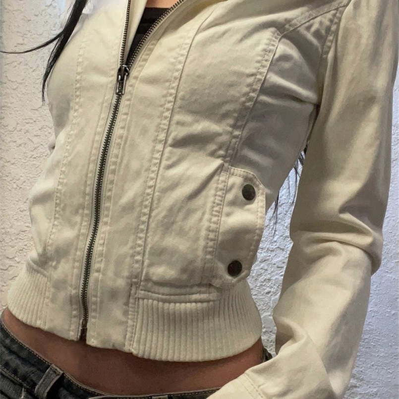 Rockmore Vintage Cropped Jackets for Women Harajuku Casual Slim Fit Zipper Coat Y2K Streetwear Long Sleeve Outerwear Autumn 240807CJ