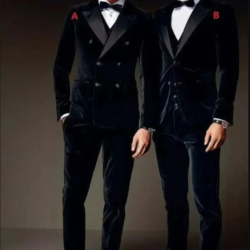 3 pieces of black velvet mens evening dress jacket customized formal suit and pants Top quality 240807