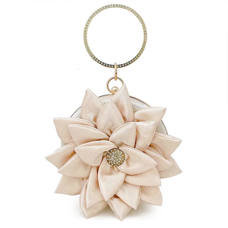 Flower womens handbag champagne handbag almond dinner handbag fairy wedding party cocktail Minaudiere shoulder bag coin wallet 240807