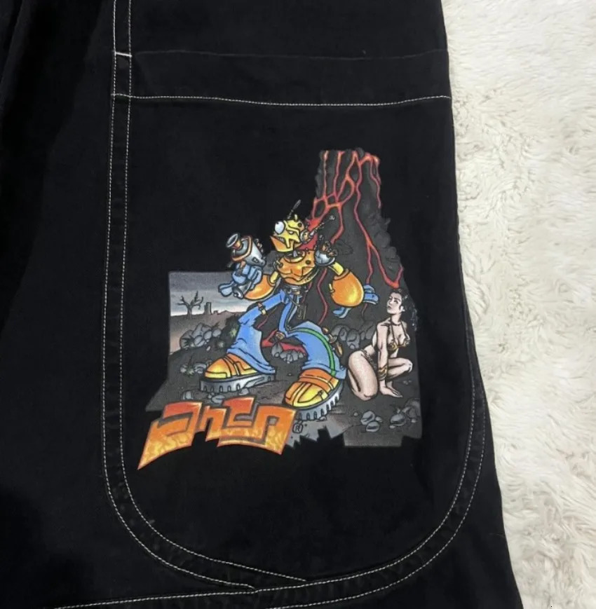Y2K JNCO Jeans Men American Retro Harajuku HipHop Loose WideLeg Pants Stitching Big Pocket Tooling Street Clothes 240809