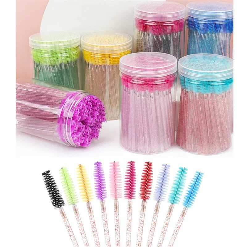 50Pcs/Bottle Disposable Eyelash Extension Mascara Wand Micro Lash Eyebrows Brushes Spoolie With Flask Case Wholesale Makeup Tool Y240807