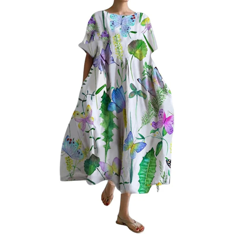 Summer Bohemian Casual Loose Elegant Lady Dresses Women Retro Printed Breathable Dresses Ladies Floral Pullover Dresses 240808