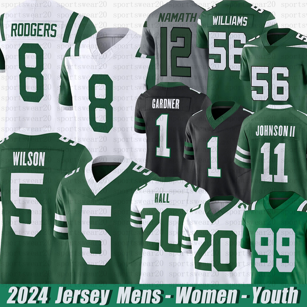 NewYorkcity Jetsjersey #8 Aaron Rodgers #5 Garrett Wilson Ahmad Sauce Gardner Breece Hall Quincy Mike Joe Namath Johnson Braelon Allen Jordan Football jersey