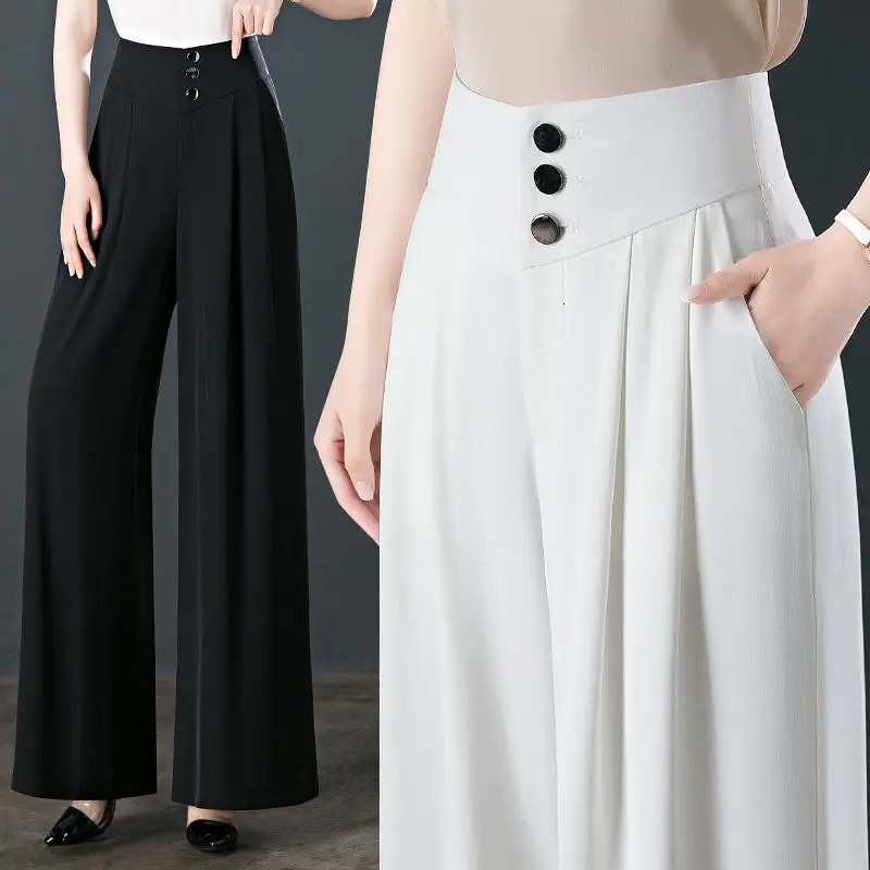 Office Lady Spring Summer Thin Loose Wide Leg Pants Korean Streetwear Fashion Women Elastic High Waist Oversized Casual Trousers Z260314