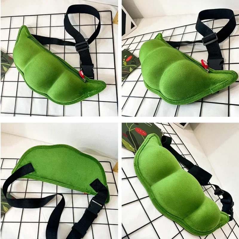 Personalized Creative Bean Shaped Womens Messenger Bag Plush Pea Shoulder Fun and Interesting Chest Bolsa De Mensajero 240808