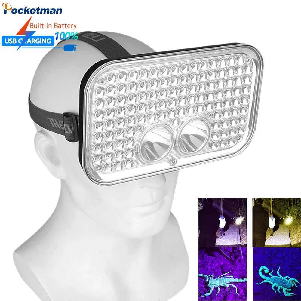 Powerful 111LED Headlamp 395nm UV Yellow LED Scorpion lamp Handheld Searchlight 18650 Camping Fishing Head Torch Light 4ModesCL240807
