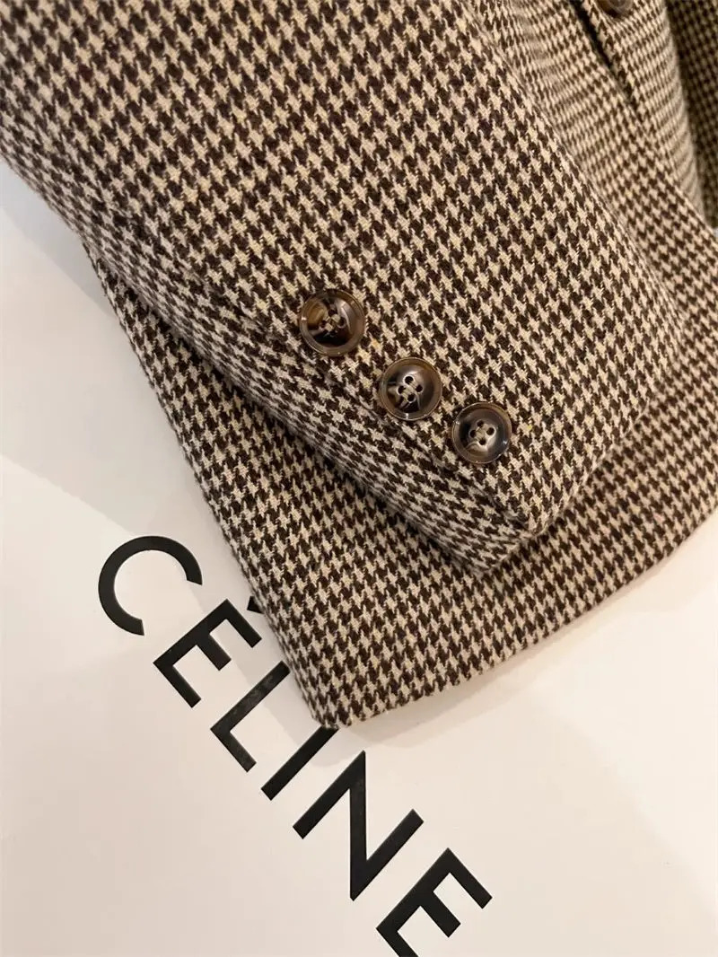 Retro Plaid Woolen Suit Coat For Womens Winter High Grade College Style Fashion Versatile Top Blazer Jacket Z3502 240808