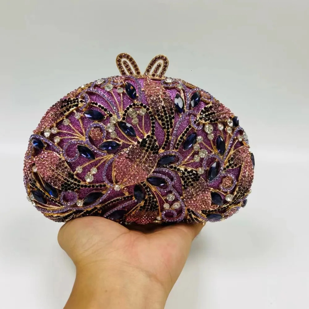 Womens Sier Wedding Bridal Handbag Hollow Crystal Party Clutch Wallet Birthday Dinner Flower Dia Gift Night Bag 240807