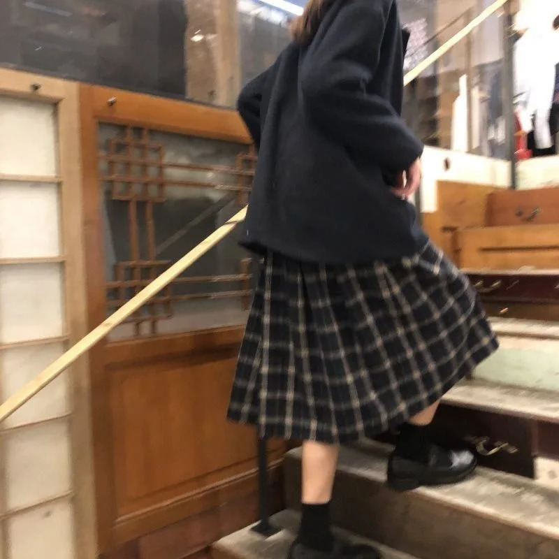 JK Skirts Women Plaid Loose Midi S-5XL A-line Pleated Empire Chic All-match Students Preppy Female Autumn Winter Gentle Lovely 240808