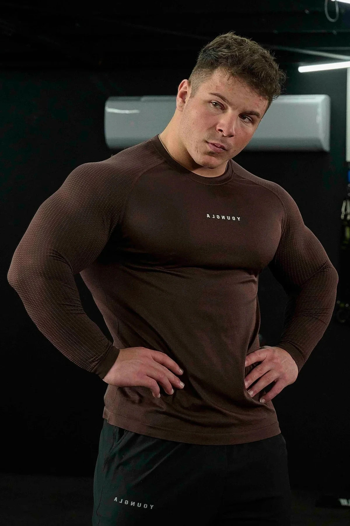 American style YA Mens Long Sleeved TShirt Jogger Gym Sports Fitness Running Training Bottoming Shirt Round Neck 240807