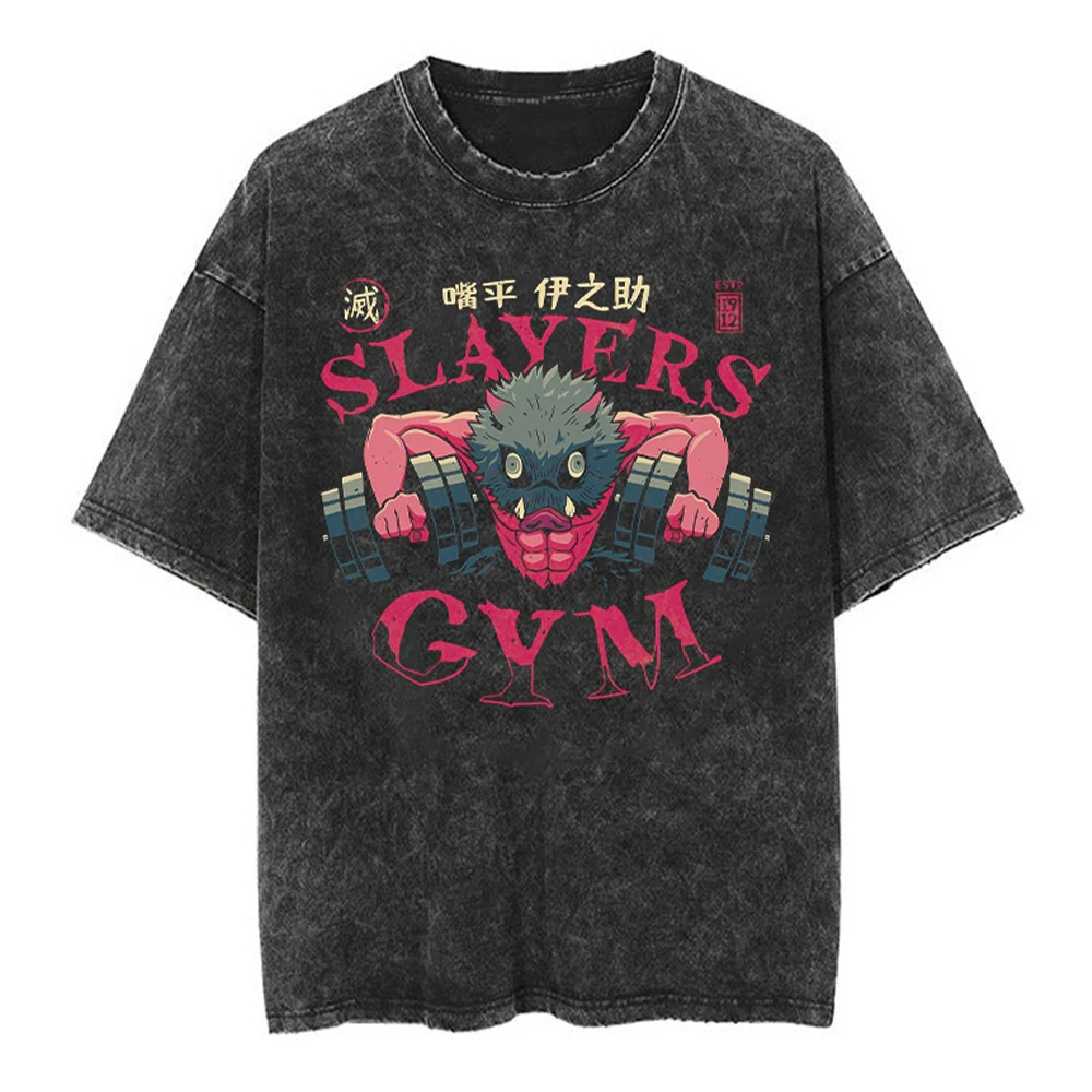 Printed waxed Tshirt anime demon killer cotton mens retro graphic street clothing summer casual 240824